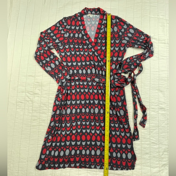 Boden Red Navy Long Sleeve Wrap Dress Size 14R - Picture 6 of 11